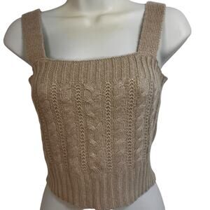 Cable Knit Tan Women's Cable Knit Cropped Top | Size Small | by Takara
